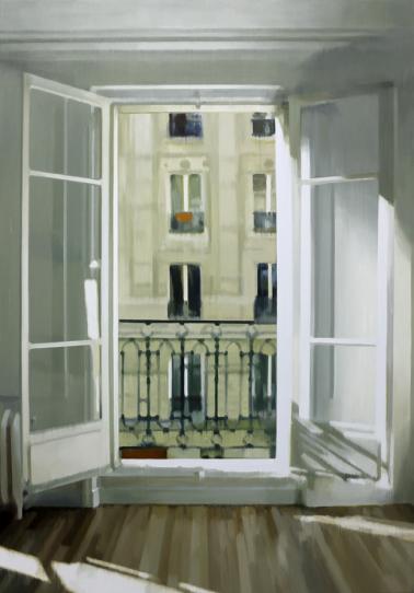 French Balcony 2023 oil on wood  122 x 85 cm - Jan Ros 